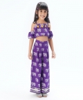 Trunk Tales Girls Purple Crop Top With Pants Co-Ordinate Set