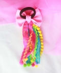 Pink Holi Embellished Bow Hairtie with Pompoms