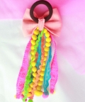 Peach Holi Embellished Bow Hairtie with Pompoms