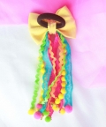 Yellow Holi Embellished Bow Hairtie with Pompoms