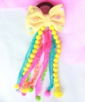Yellow Holi Embellished Bow Hairtie with Pompoms