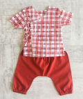 Whitewater Kids Unisex Organic Checks Print Angarakha Top Red Pants