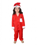 Personalised Red Nightsuit With Hand Embroidered Reindeer Motif
