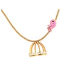 Cciki Canary Cage Necklace With Pink Enamel In Sterling Silver & Clear Zircons