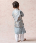 Mist Greyish Brocade Silk Nehru Jacket With Kurta And Pyjama