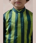 Green Tanchoi Silk Nehru Jacket With Chanderi Kurta Pajama