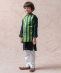 Green Tanchoi Silk Nehru Jacket With Chanderi Kurta Pajama