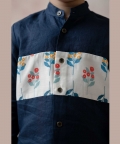 Pure Linen Shirt With Floral Print Panel