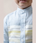 Sky Blue Pure Linen Shirt With Dupion Silk Panel
