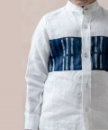 Pure Linen Shirt With Shades Of Blue Panel