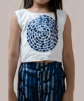 Shades Of Blue Linen Crop Top With Pleated Palazzo 