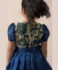 Shades Of Blue Gathered Frock With Puff Sleeves