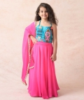 Embroidered Ayra Halter Neck Top With Ombre Pink Lehenga