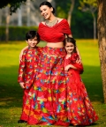 Hand Embroidered Lehenga With Ruffle Blouse And Dupatta