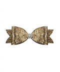 Large Glitter Bow In Bronze With Sparkly Rhinestone Clip