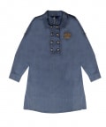 Denim Dree With Glass Collared Neck & Crown Motif In Front Vintage Horse Carriage At Back