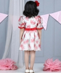 Organza Red Rose Dress With Pearl Belt