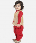 Cotton Dhoti Kurta with Jacket-Red