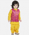 Cotton Dhoti Kurta with Jacket-Yellow
