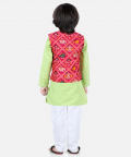 Patan Patola Jacket Kurta Pajama 3 piece set-Green