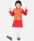 Patan Patola Jacket Kurta Pajama 3 piece set-Red