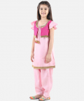 BownBee Jacquard Jacket Silk Kurti Salwar Suit for Girls-Baby pink