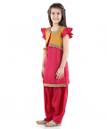 BownBee Silk Booti Jacket Silk Kurti Salwar Suit for Girls-Pink