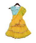 Blue Embroidered Choli with Yellow Saree