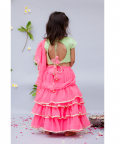 Green Embroidered Choli With Pink Saree