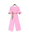 Pink Georgette Jumpsuit With Gold Sequence Belt