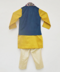 Blue Embroidery Velvet Nehru Jacket With Kurta And Pant