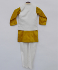 Off White Embroidery Nehru Jacket With Mustard Yellow Kurta And Chudidar