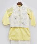 Off White Embroidery Jacket With Yellow Kurta And Pant