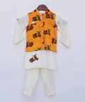 Off White Kurta And Pant With Scooter Print Jacket