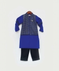 Blue And Black Embroidery Achkan With Black Pant Set