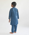 Teal Blue Embroidery Ajkan And Pant