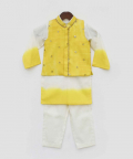 Yellow Organza Jacket With Kurta And Pant
