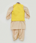 Yellow Gotta Embroidery Jacket With Kurta And Dhoti