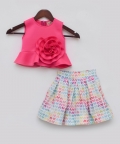 Pink Lycra Top with Printed Skirt