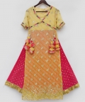 Yellow Bandhaj Kurti with Crinkle Skirt