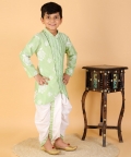 Floral Thread Embroidered Green Kurta And Dhoti