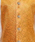 Orange Brocade Waist Coat With White Kurta Pyjama