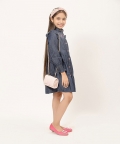 Varsity Chic Denim Blue Frock for Girls with Pink Buttons