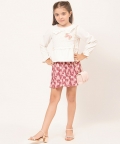 Varsity Chic Off-White Top with Playful Pink Bow Detail
