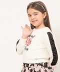 Kids Girls Off White Knitted Nylon Sweater