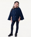 One Friday Navy Blue Solid Overcoat For Kids Girls
