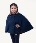 One Friday Navy Blue Solid Overcoat For Kids Girls