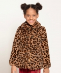 One Friday Brown Animal Printed Overcoat For Kids Girls