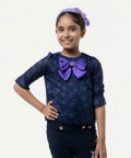 One Friday Navy Blue Star Print Top For Kids Girls