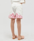 Off White Shorts With Pink Flower Print